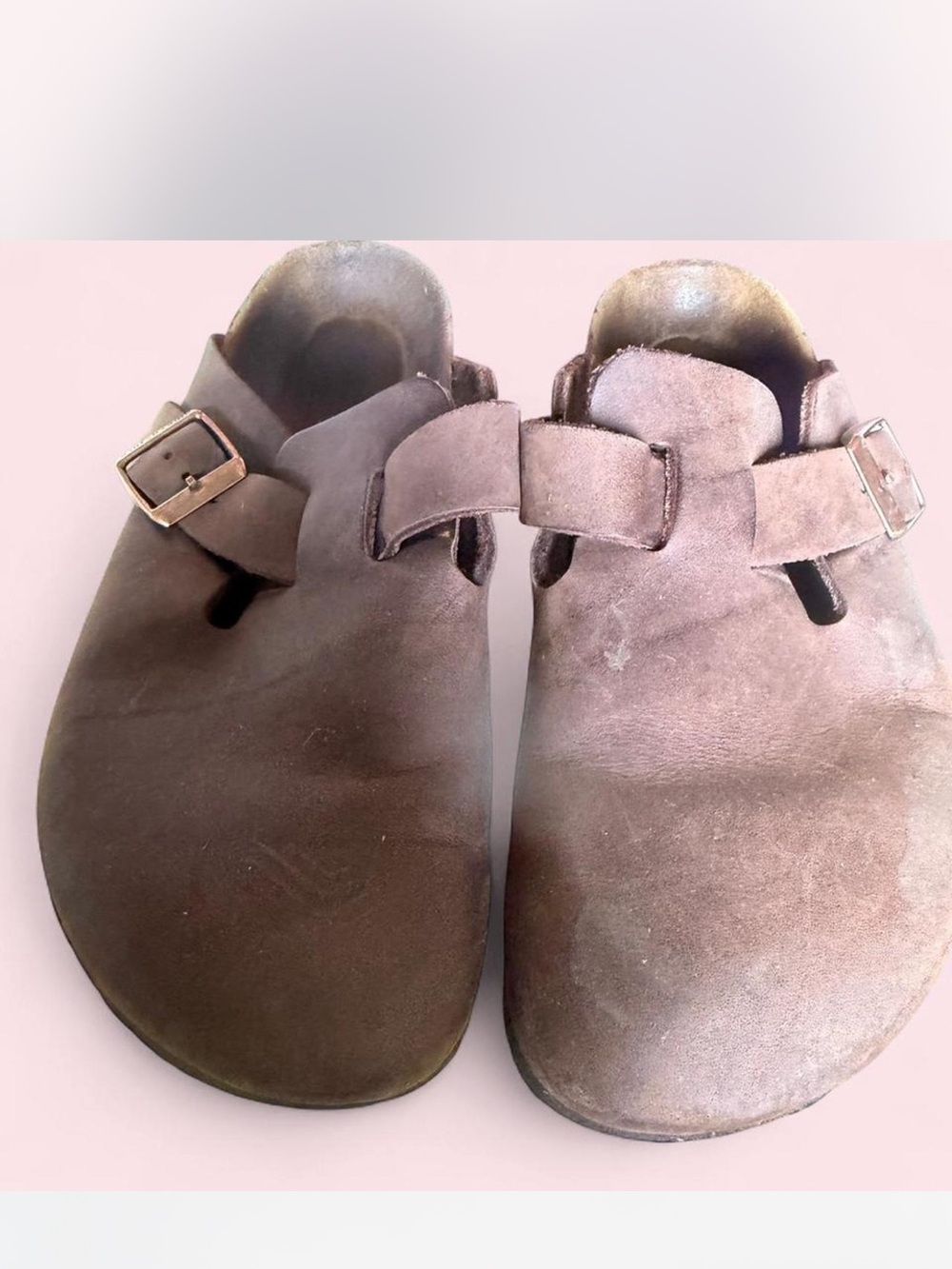 Brown Suede Slip-On Buckle Clogs